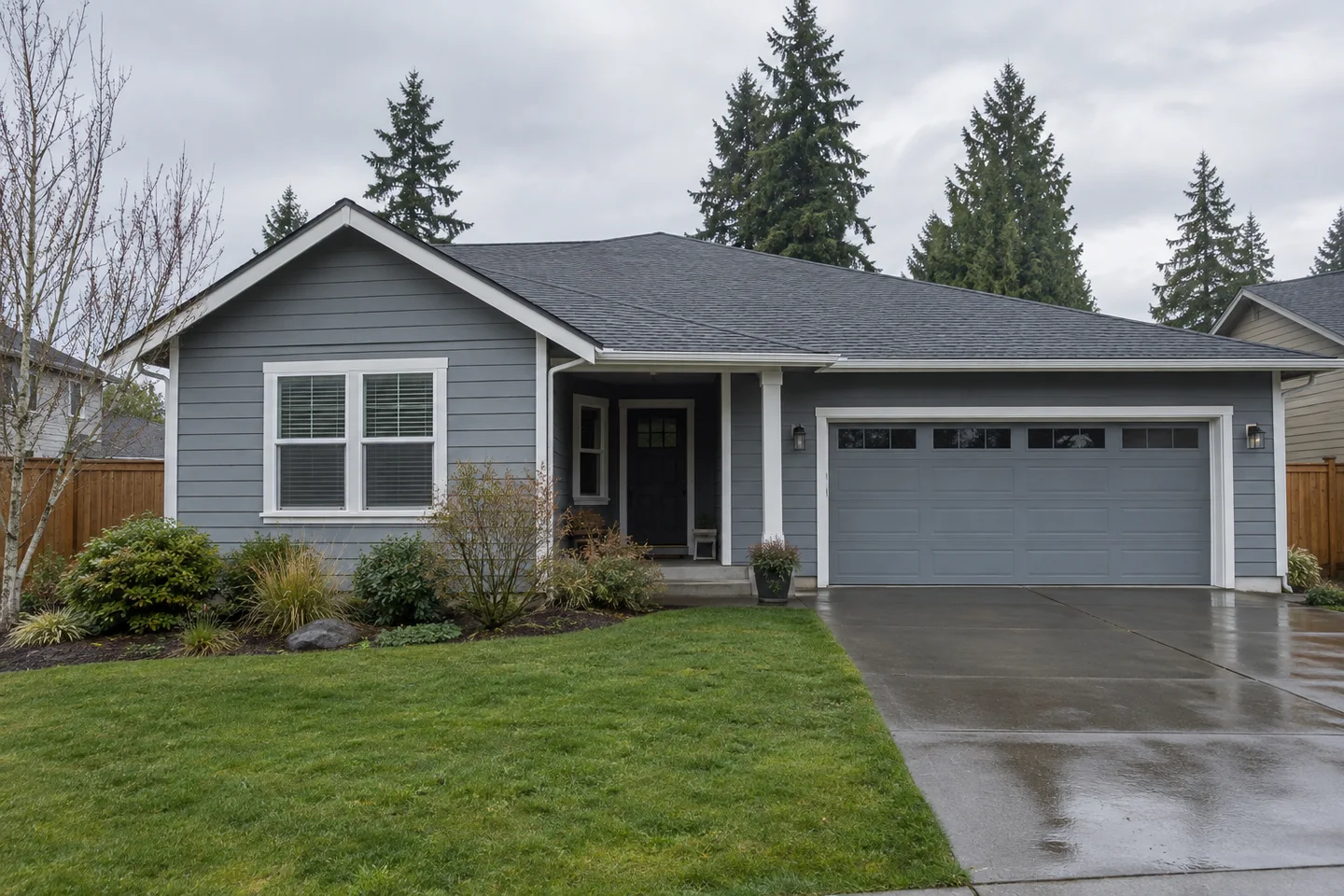 An illustrative suburban home in a Pacific Northwest setting.